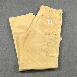 Carhartt Distressed Double Knee Canvas Carpenter Work Worn Pants Brown 38x32.5